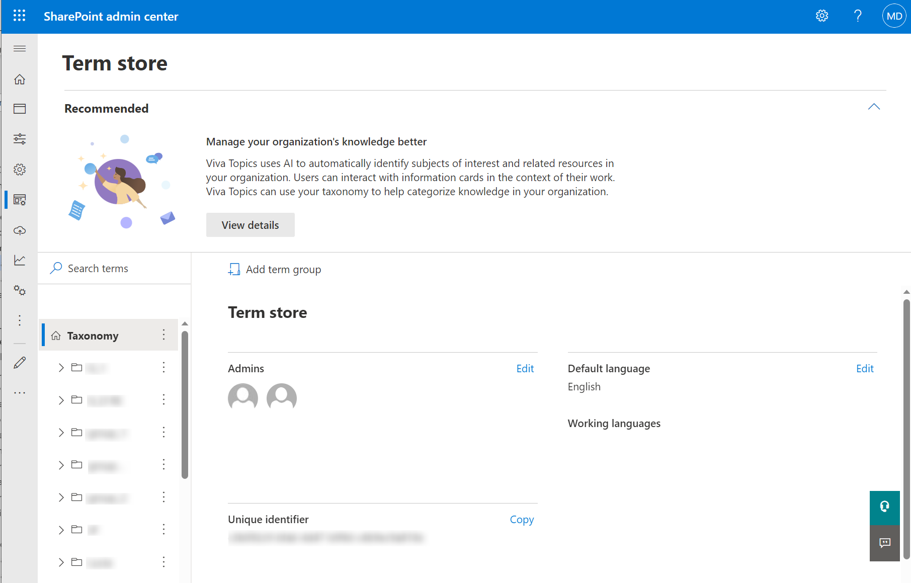 Term store page. Term store page.