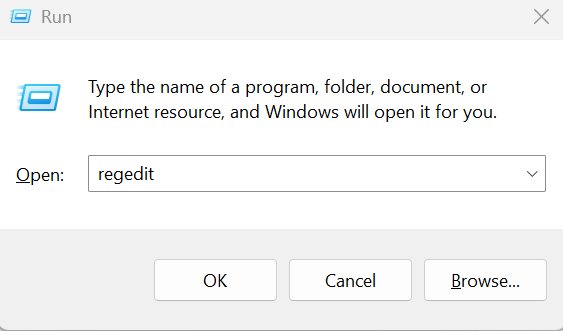 Enter regedit.