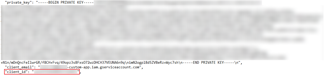 Getting the client ID from the downloaded private key file.