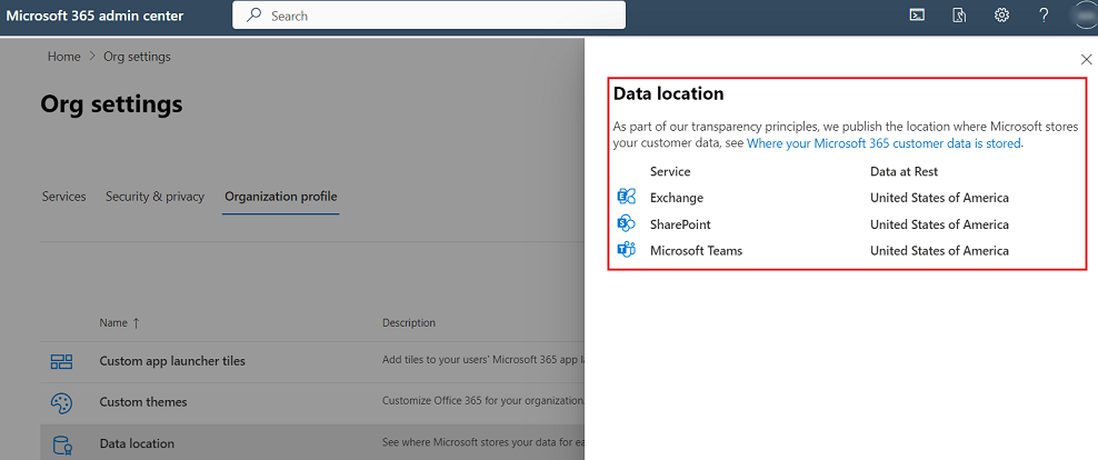 The Data location pane. The Data location pane.