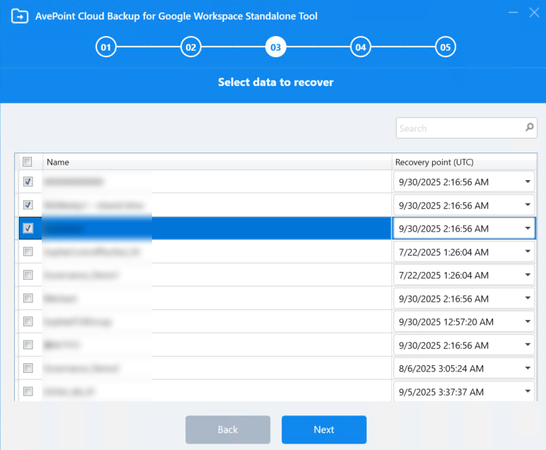 The Select Data to Recover step. The Select Data to Recover step.