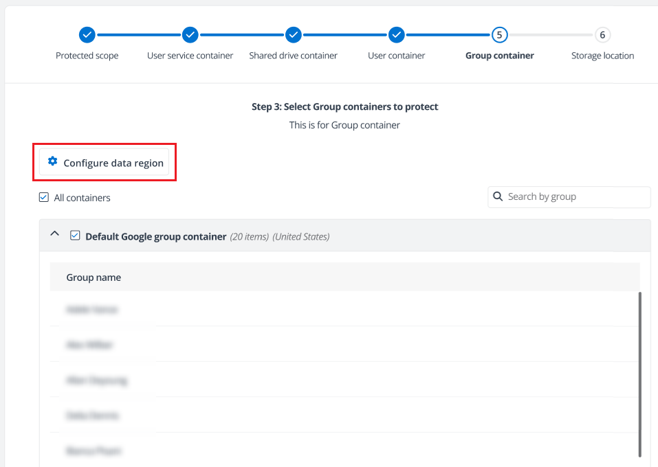 Configuring a data region for selected containers. Configuring a data region for selected containers.