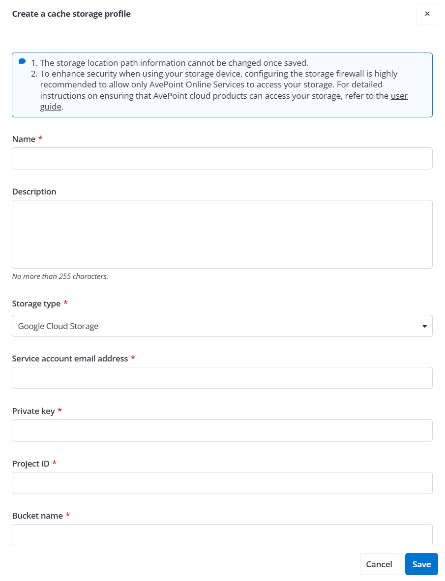 The Create a cache storage profile panel. The Create a cache storage profile panel.