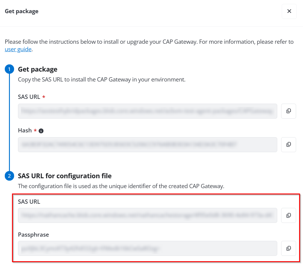 Copy the SAS URL and passphrase.