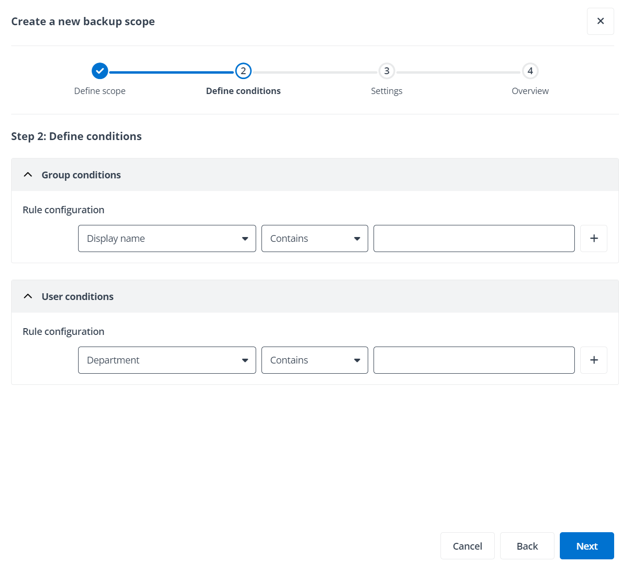 The Define conditions step.
