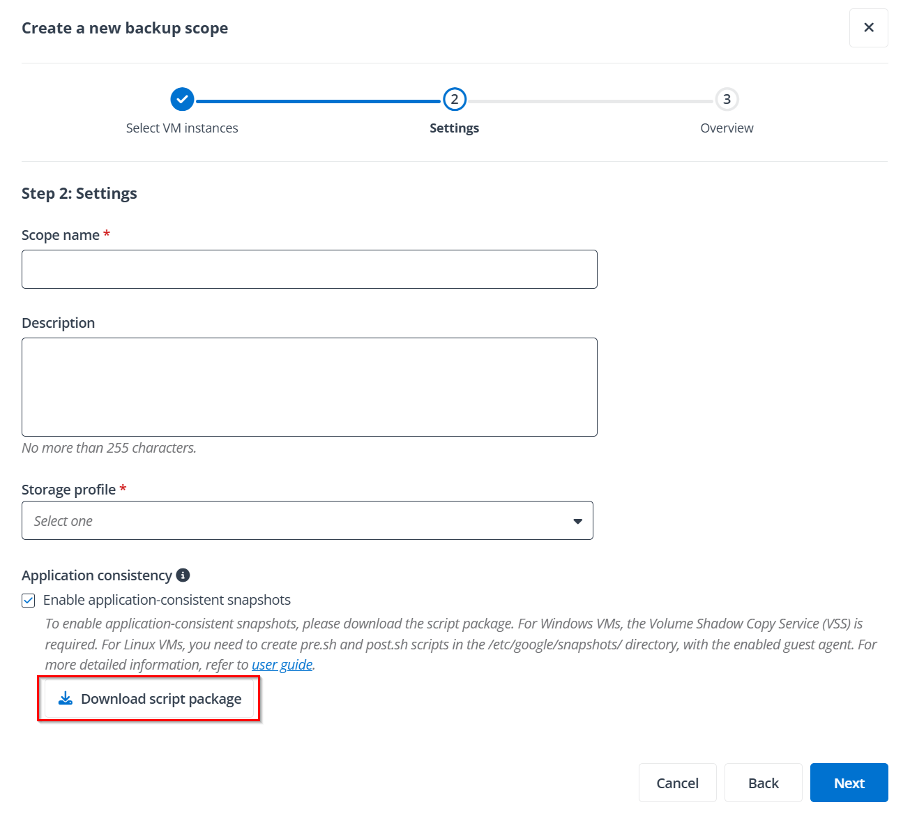The download script package button. The download script package button.