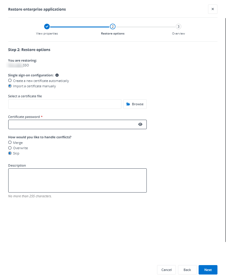 The SSO configurations for the enterprise application that has been permanently deleted.