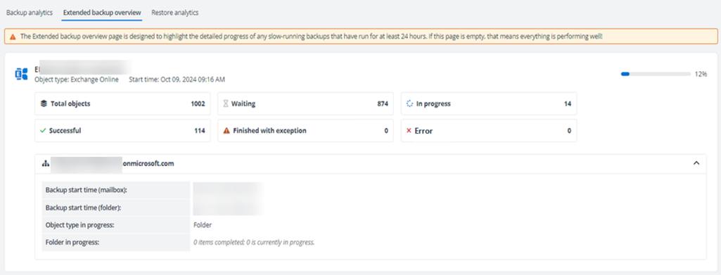 The Entended backup overview tab. The Entended backup overview tab.