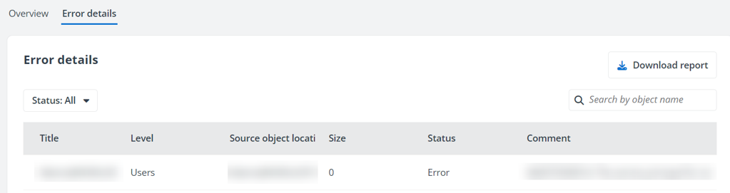 The Error details tab.