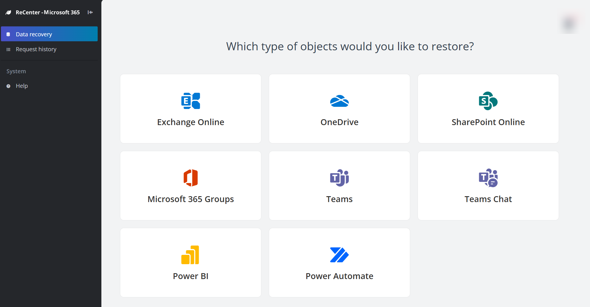 The interface of ReCenter for Microsoft 365.