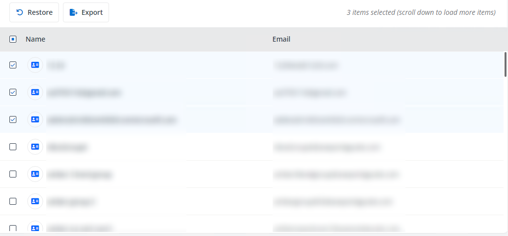 Clicking the Restore or the Export button. Clicking the Restore or the Export button.