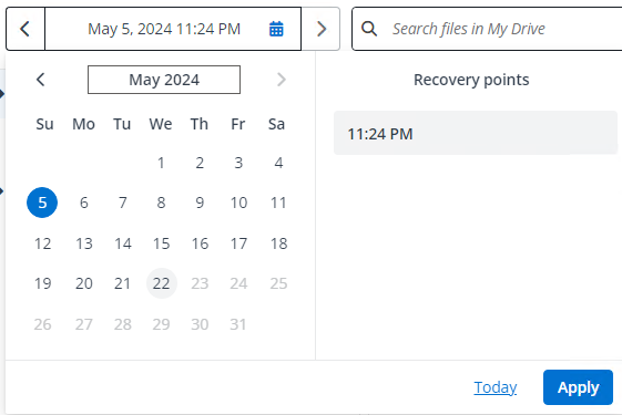 The recovery points calendar. The recovery points calendar.