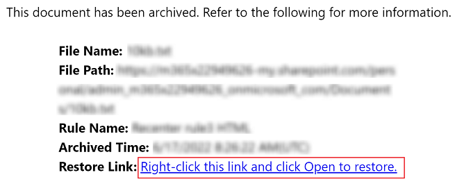 Clicking the restore link to open the page for restoring the file. Clicking the restore link to open the page for restoring the file.