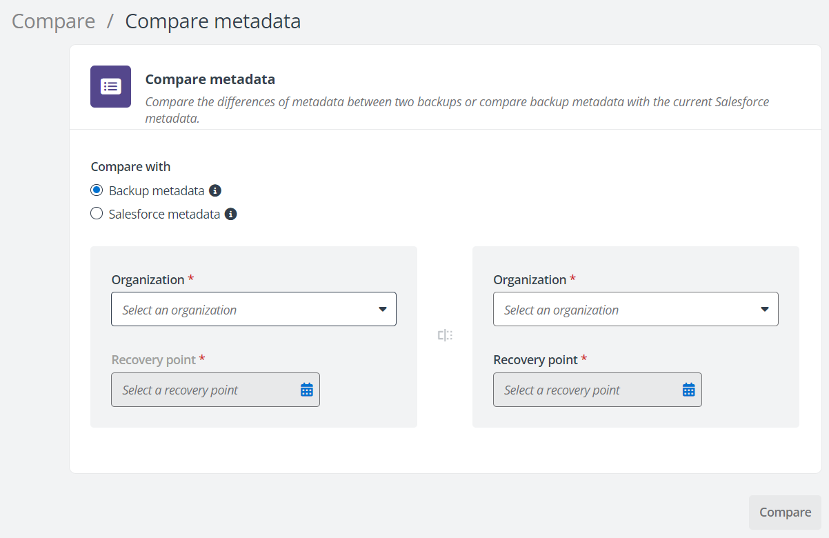 The Compare metadata page.