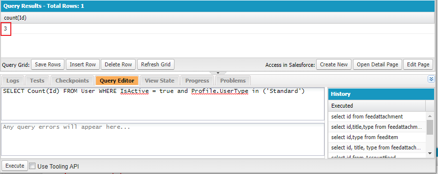 The query result of users.
