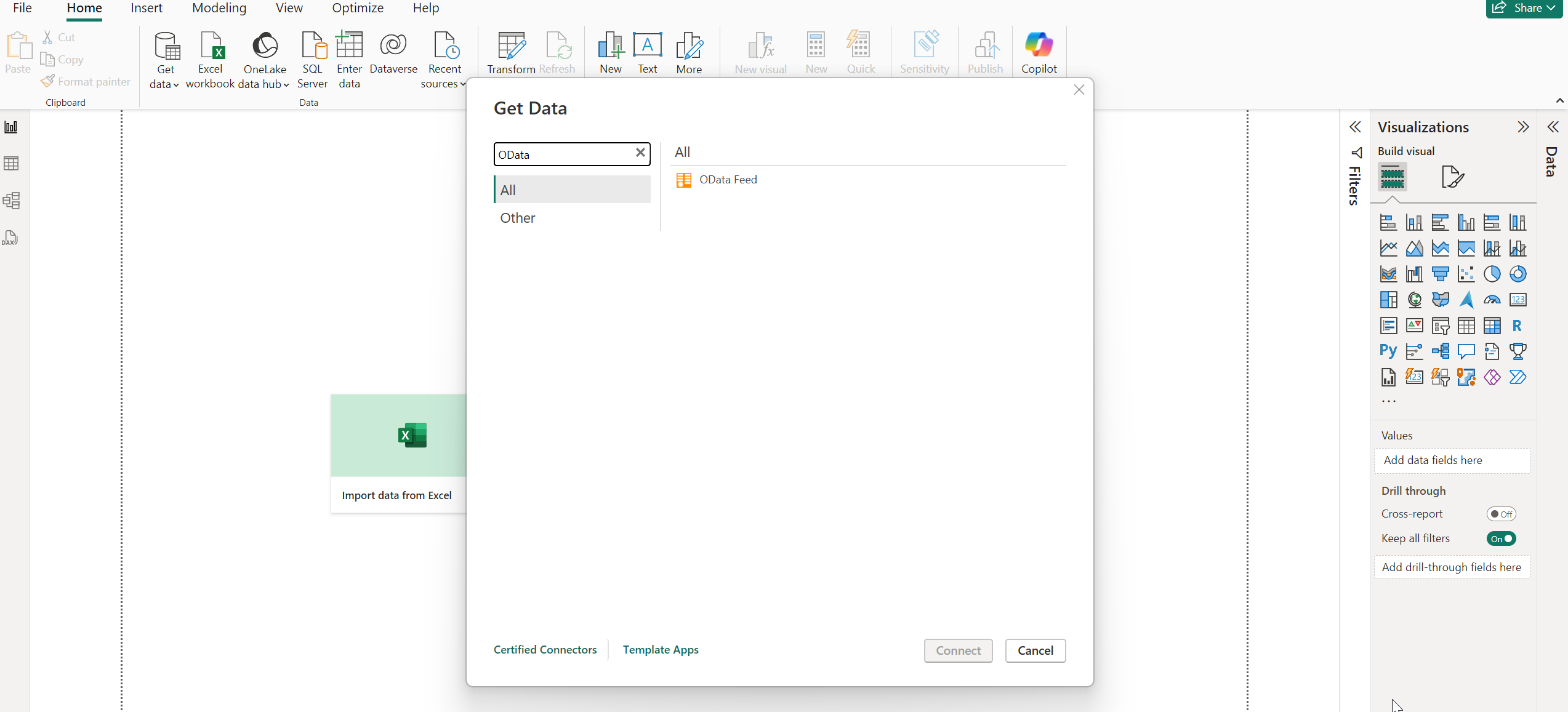 Search and select OData Feed.