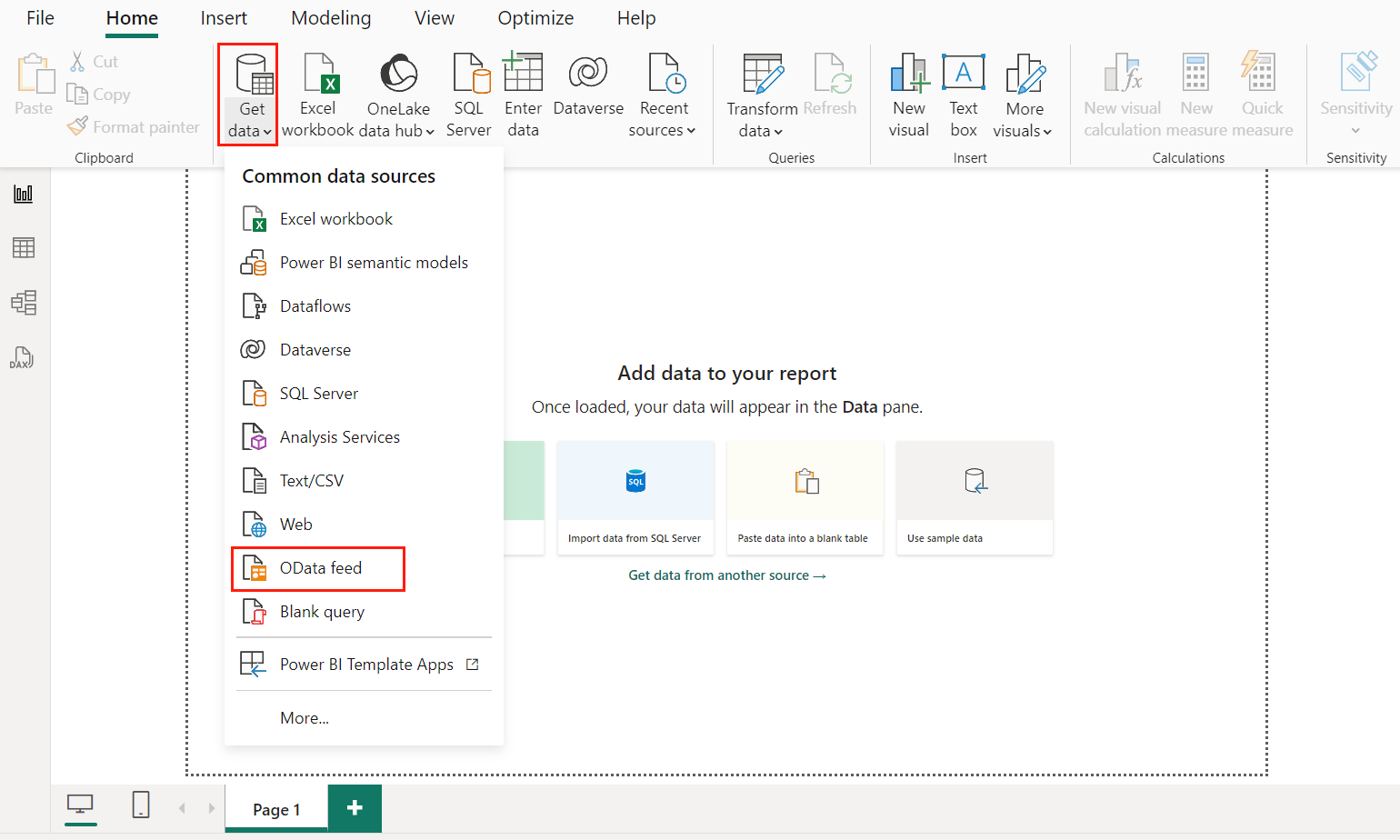 Get Data > OData feed.