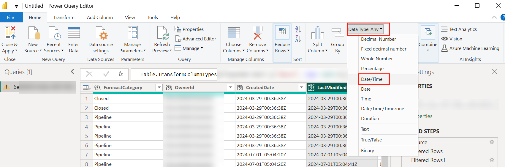 Data type > Date/Time.