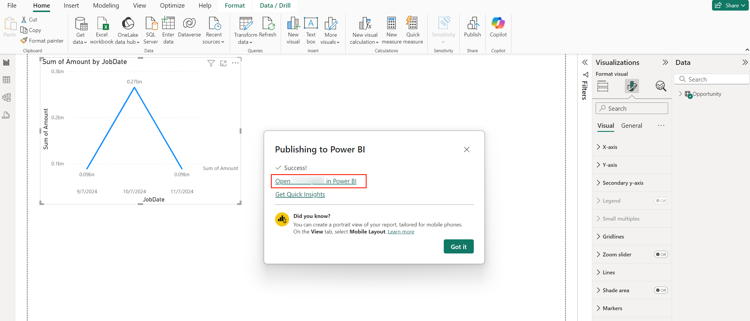 Open the report in Power BI.