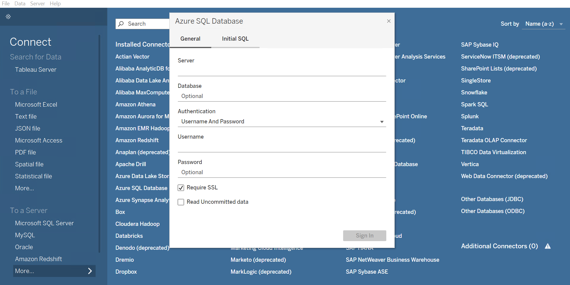 Azure SQL Database window. Azure SQL Database window.
