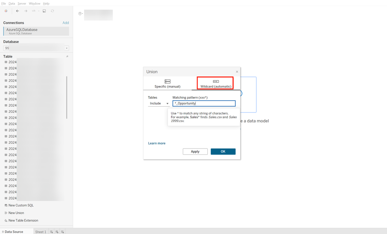 The Wildcard (automate) tab. The Wildcard (automate) tab.