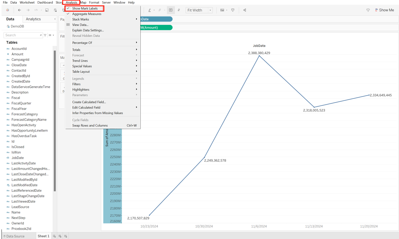 Analysis > Show Mark Labels. Analysis > Show Mark Labels.